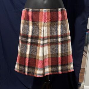 Plaid A-Line Skirt - Red, Brown, White